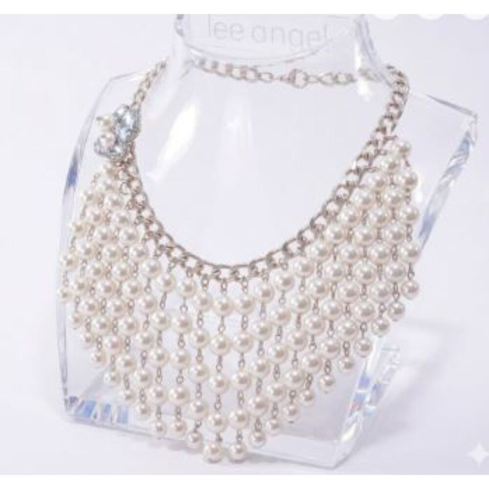 Lee Angel Desire Escalating Pearl Crystal Statement Necklace NWT 550